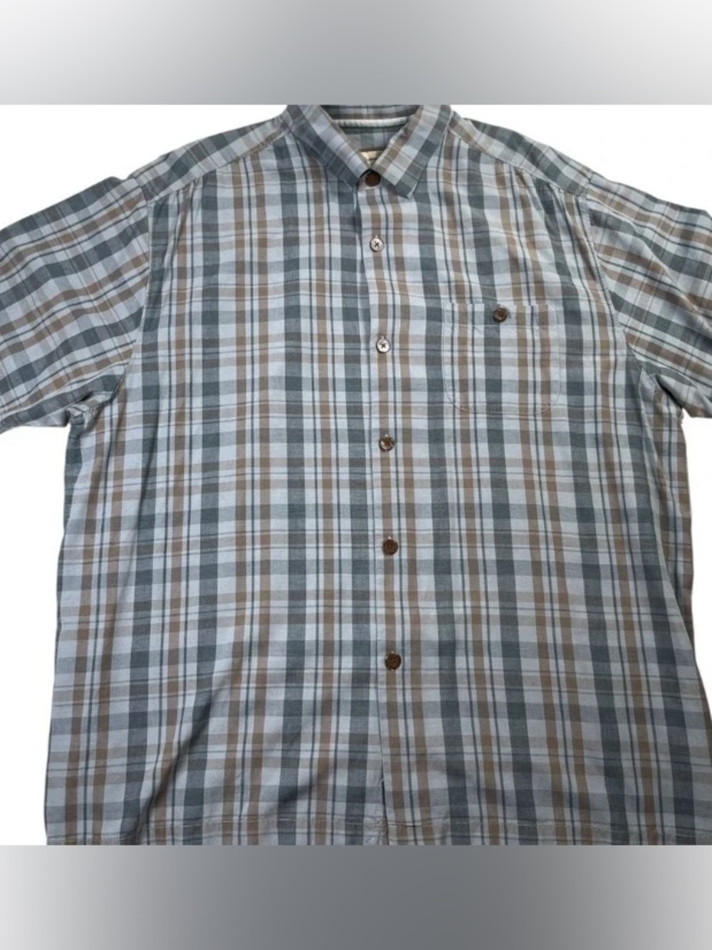 Casual Short-Sleeve Plaid Button-Down Shirt - Gray & Brown